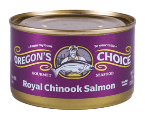 Premium Royal Chinook Salmon Lightly Salted 7.5 oz by Oregon's Choice - wild-caught, packed with Omega-3, and MSC-certified, showcasing the finest in sustainable and nutritious seafood.