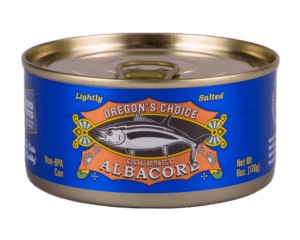 Oregon's Choice Gourmet Albacore Tuna Lightly Salted 6 oz can, capturing the essence of sustainably caught, high Omega-3, low mercury tuna for unmatched quality and taste.