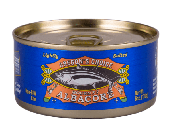 Oregon's Choice Gourmet Albacore Tuna Lightly Salted 6 oz can, capturing the essence of sustainably caught, high Omega-3, low mercury 金枪鱼 for unmatched quality and taste.