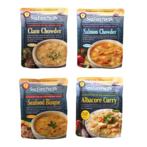 Discover the taste of the ocean with our Soup Sampler 4-Pack, a curated selection of gourmet soups.