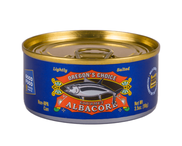 Oregon's Choice Gourmet Albacore Tuna Lightly Salted 3.5 oz can, capturing the essence of sustainably caught, high Omega-3, low mercury tuna for unmatched quality and taste.